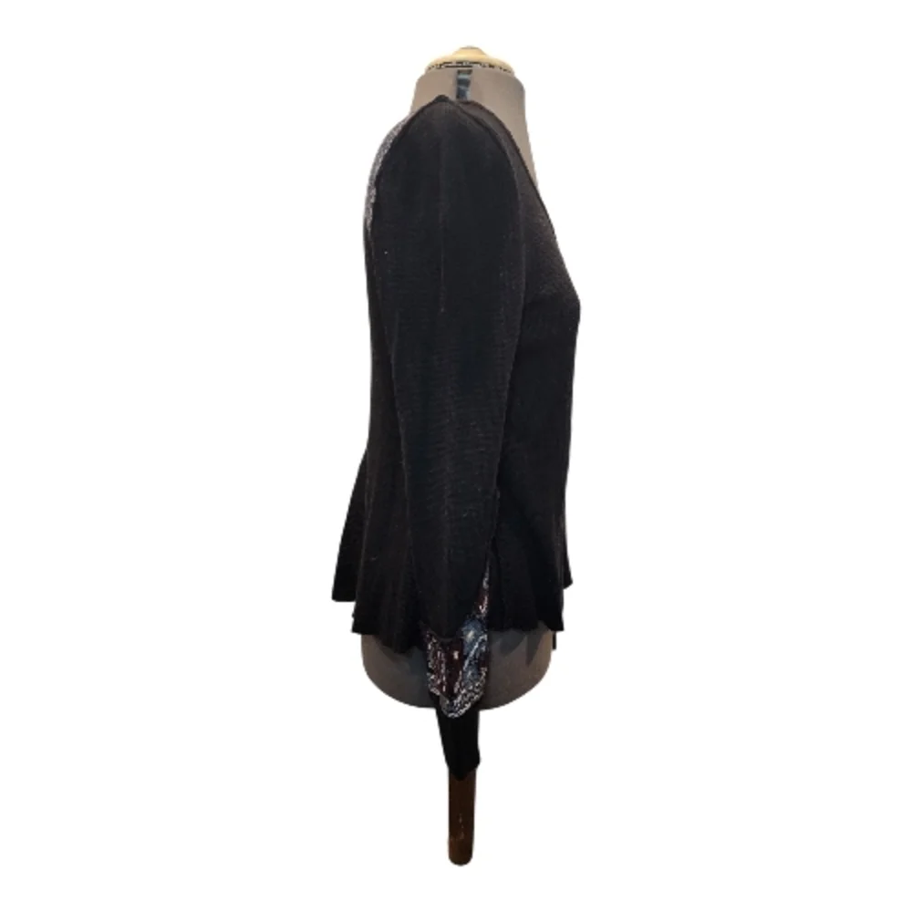 Free People Marion Black and Burgundy Embroidered Thermal Long Sleeve Top Large - Picture 7 of 7